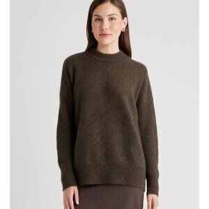Quince Superfine Merino Wool Boucle Crewneck Sweater Heather Brown XL